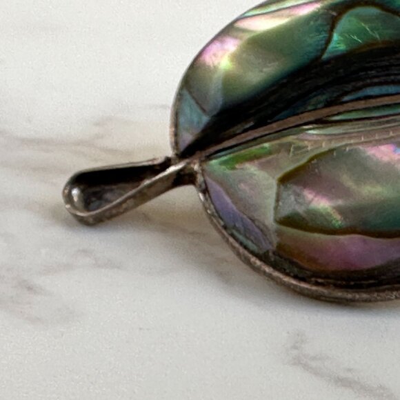 Mexican Abalone Leaf Brooch, Sterling Silver - Picture 3 of 10